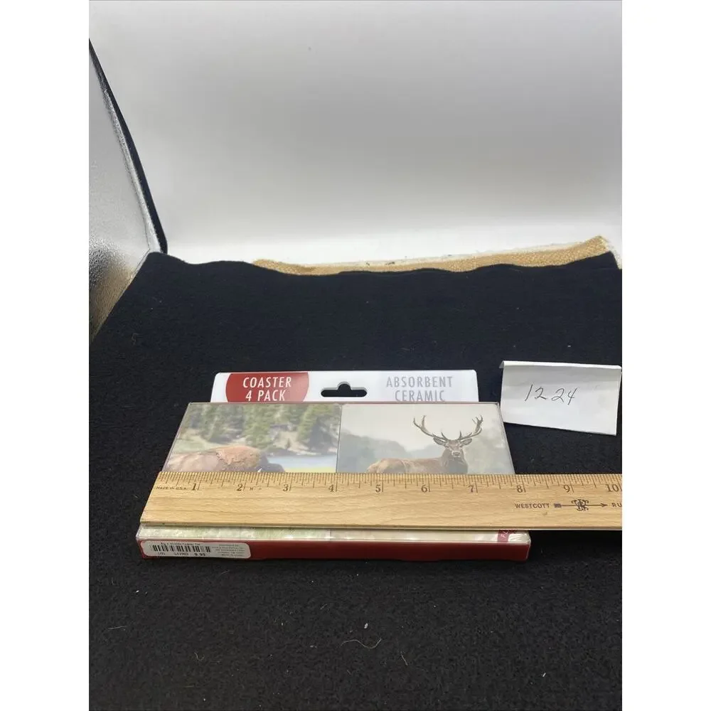 SET OF 4 WILDLIFE COASTERS MADE OF ABSORBENT CERAMIC TILES. 4” NIP